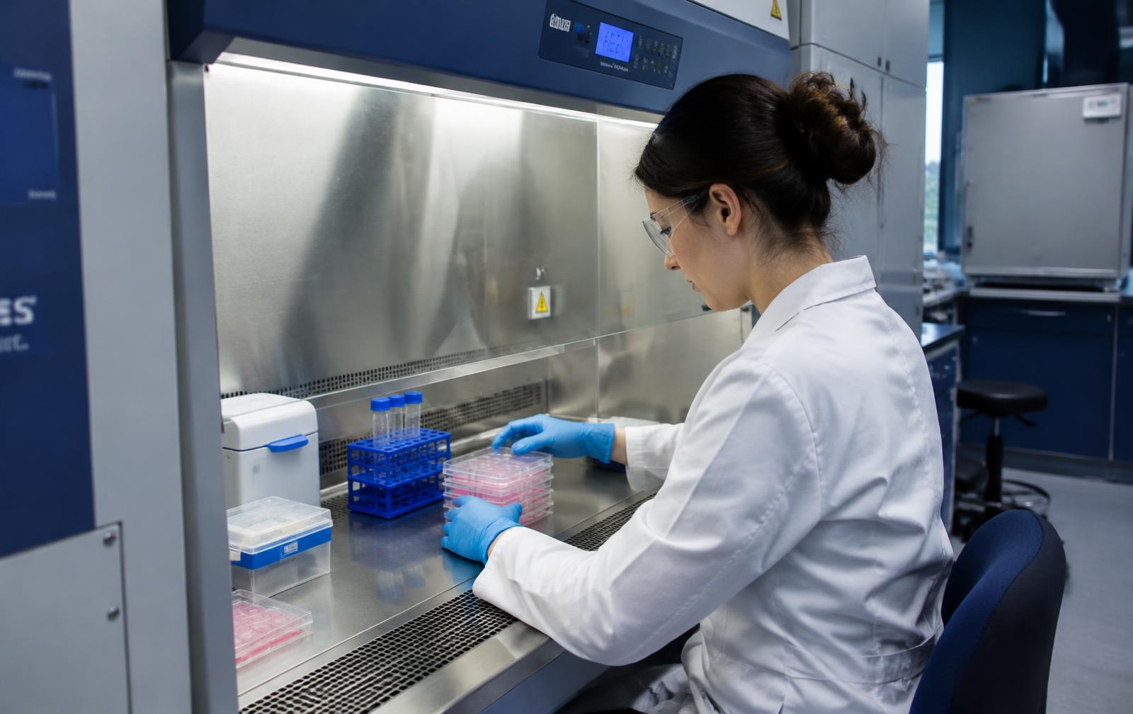 NEURXSTEM scientist handling cell culture plates